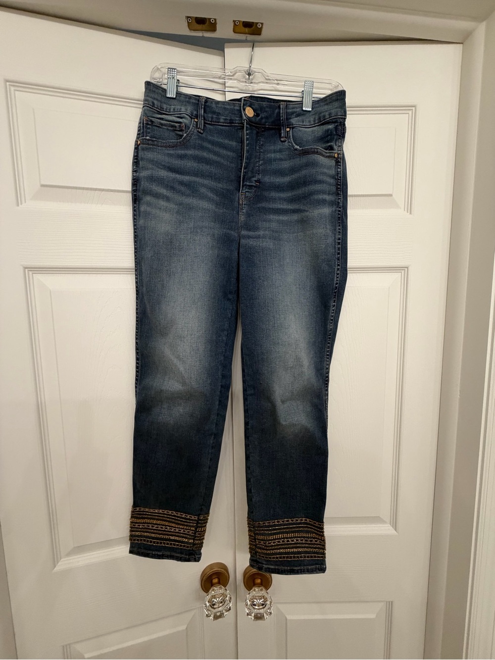 White House Black Market Dark Blue Embroidered Crop Jeans